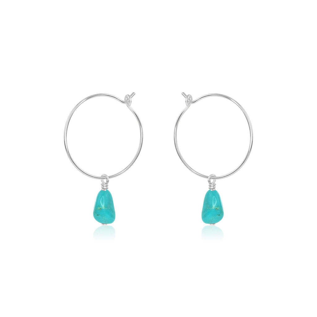 Raw Turquoise Gemstone Dangle Hoop Earrings - Raw Turquoise Gemstone Dangle Hoop Earrings - Sterling Silver - Luna Tide Handmade Crystal Jewellery