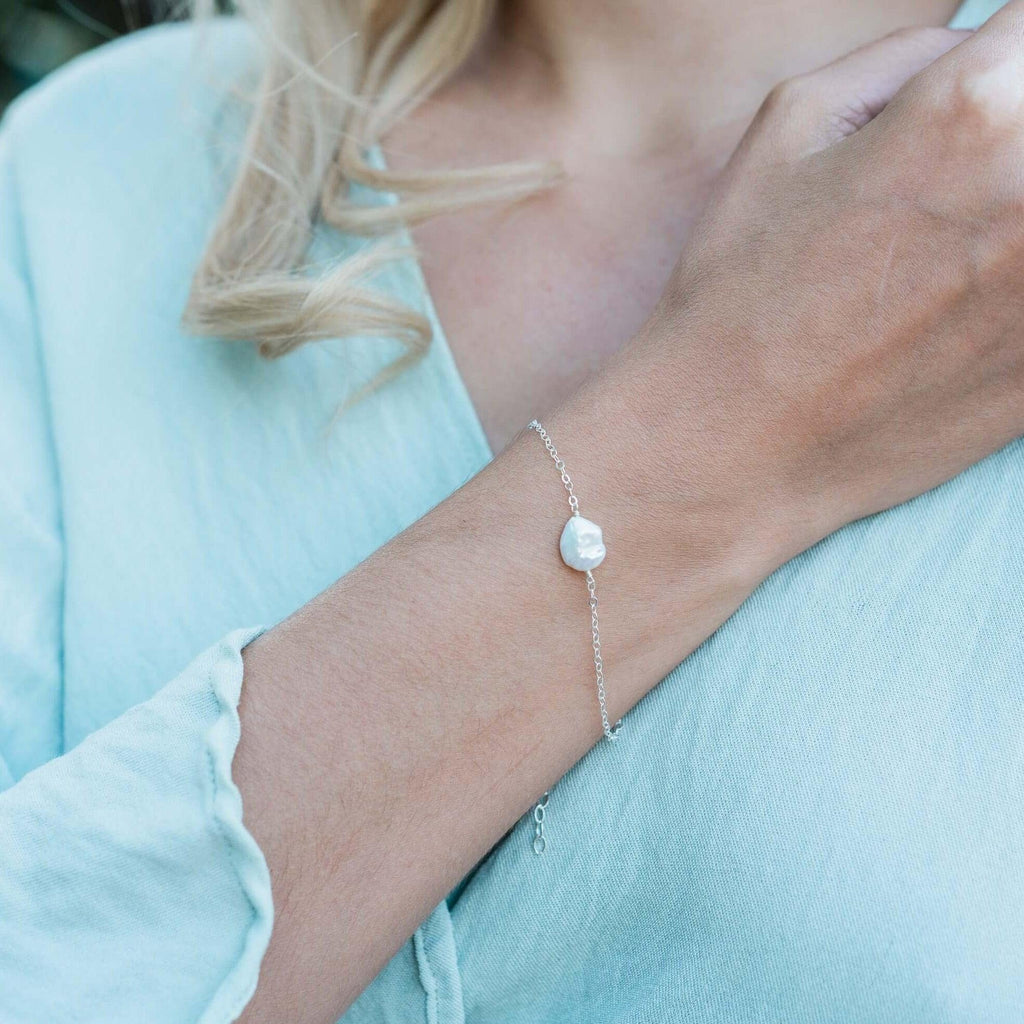 Raw White Freshwater Pearl Crystal Nugget Bracelet - Raw White Freshwater Pearl Crystal Nugget Bracelet - 14k Gold Fill - Luna Tide Handmade Crystal Jewellery