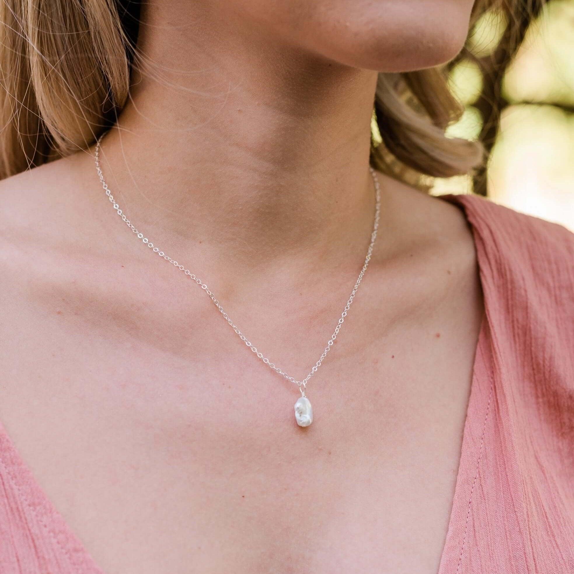 Raw White Freshwater Pearl Natural Crystal Pendant Necklace - Raw White Freshwater Pearl Natural Crystal Pendant Necklace - 14k Gold Fill / Satellite - Luna Tide Handmade Crystal Jewellery