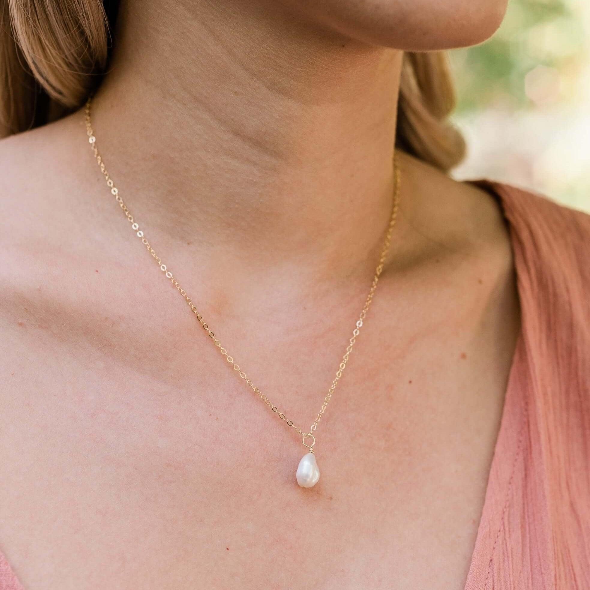 Raw White Freshwater Pearl Natural Crystal Pendant Necklace - Raw White Freshwater Pearl Natural Crystal Pendant Necklace - 14k Gold Fill / Satellite - Luna Tide Handmade Crystal Jewellery