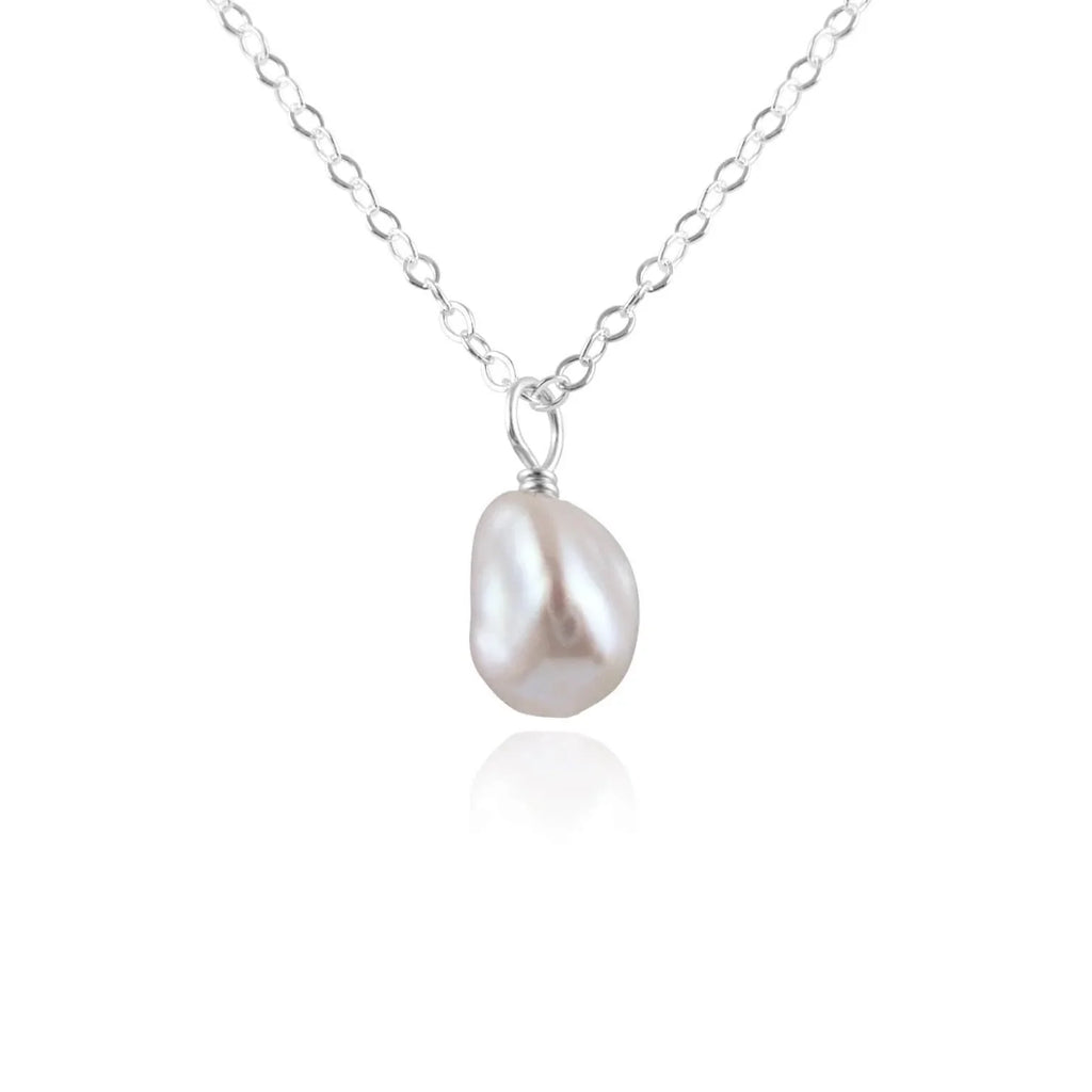 Raw White Freshwater Pearl Natural Crystal Pendant Necklace - Raw White Freshwater Pearl Natural Crystal Pendant Necklace - Sterling Silver / Cable - Luna Tide Handmade Crystal Jewellery