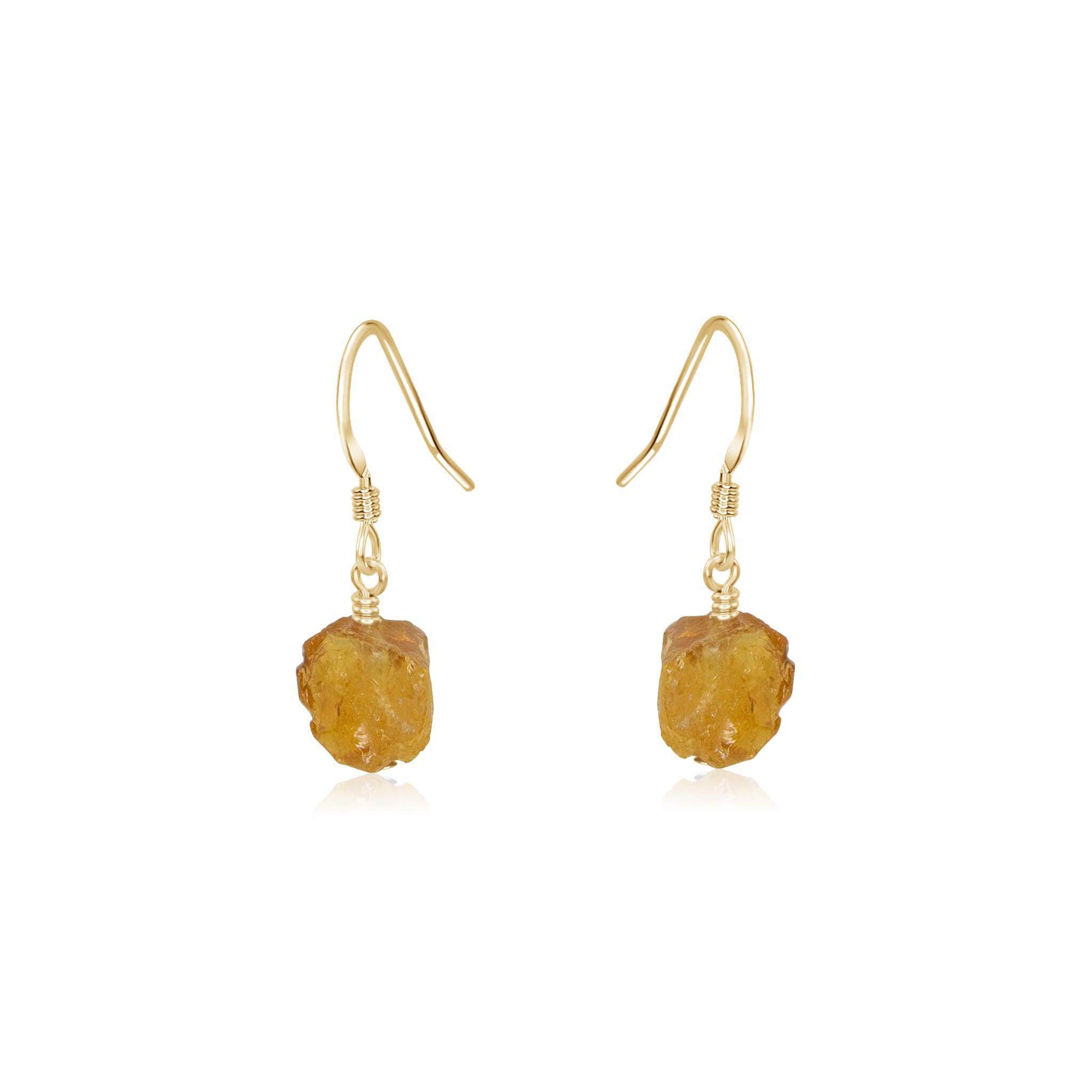 Raw Yellow Citrine Crystal Dangle Drop Earrings - Raw Yellow Citrine Crystal Dangle Drop Earrings - 14k Gold Fill - Luna Tide Handmade Crystal Jewellery