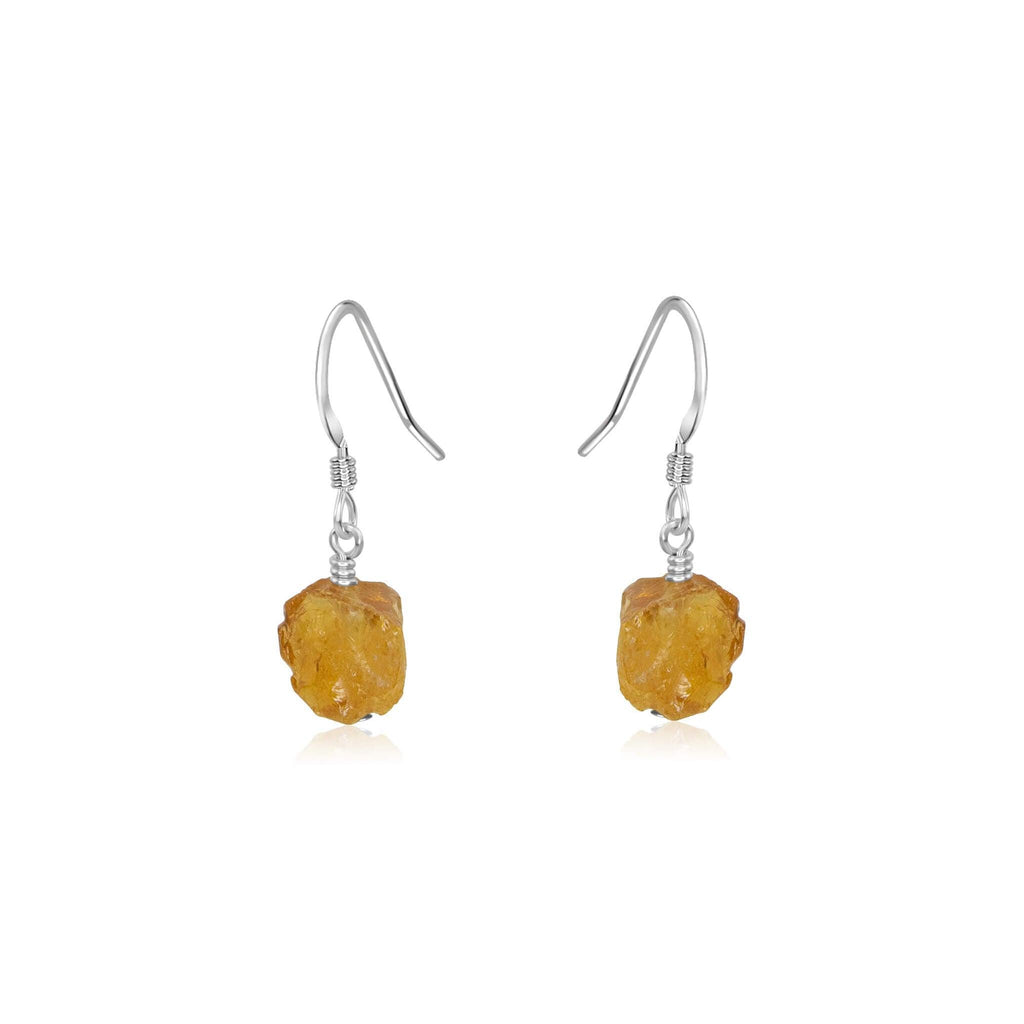 Raw Yellow Citrine Crystal Dangle Drop Earrings - Raw Yellow Citrine Crystal Dangle Drop Earrings - Sterling Silver - Luna Tide Handmade Crystal Jewellery
