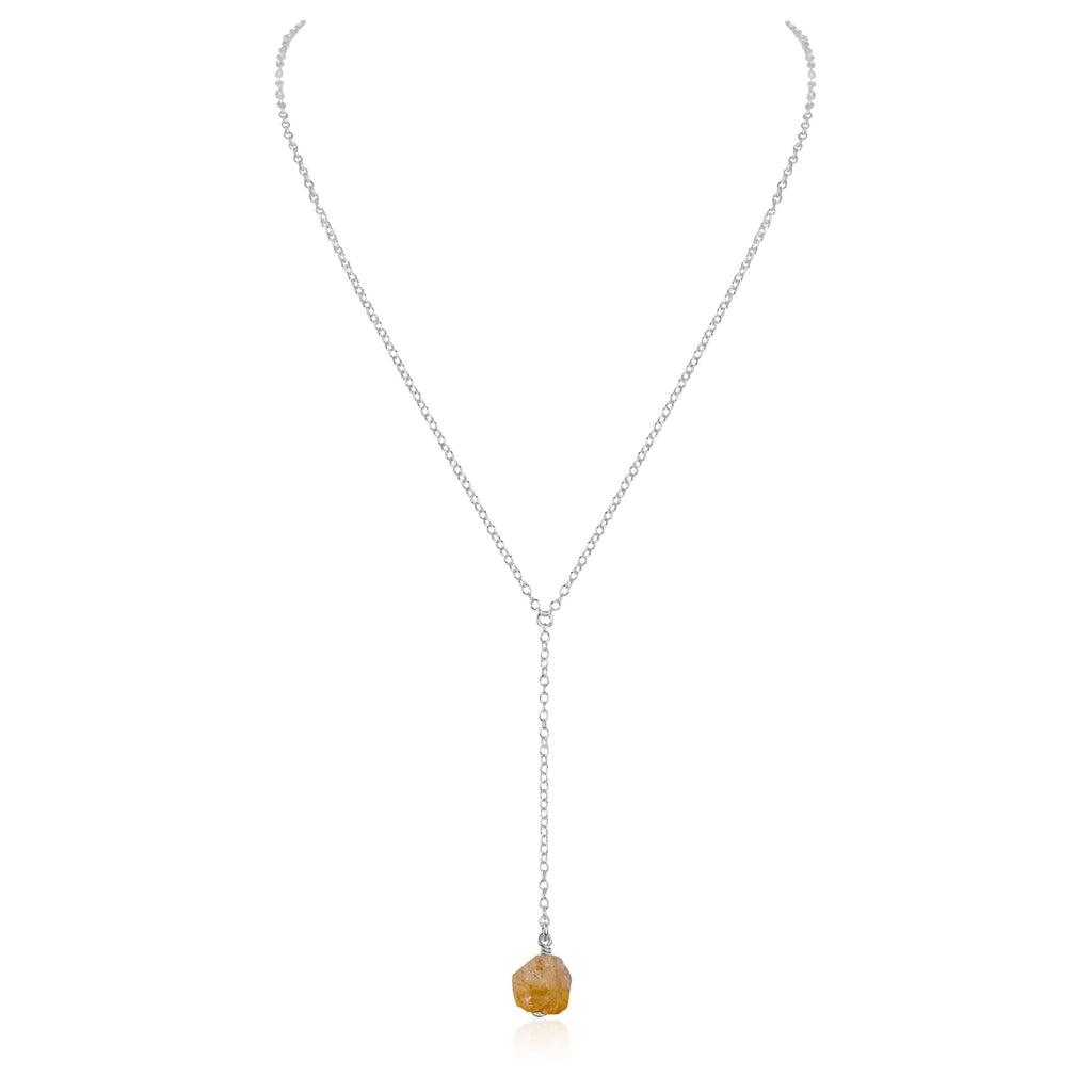 Raw Yellow Citrine Crystal Lariat Necklace - Raw Yellow Citrine Crystal Lariat Necklace - Sterling Silver - Luna Tide Handmade Crystal Jewellery