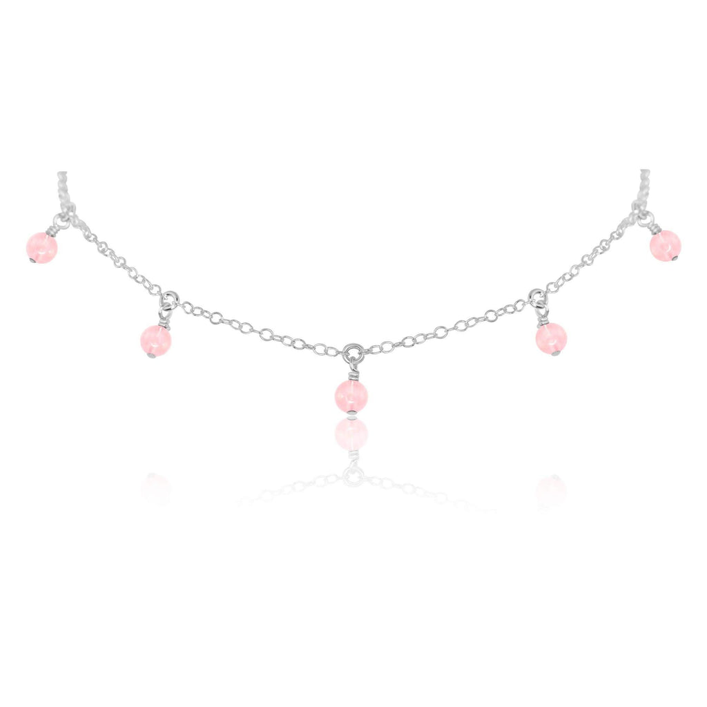 Rose Quartz Bead Drop Choker - Rose Quartz Bead Drop Choker - Sterling Silver - Luna Tide Handmade Crystal Jewellery