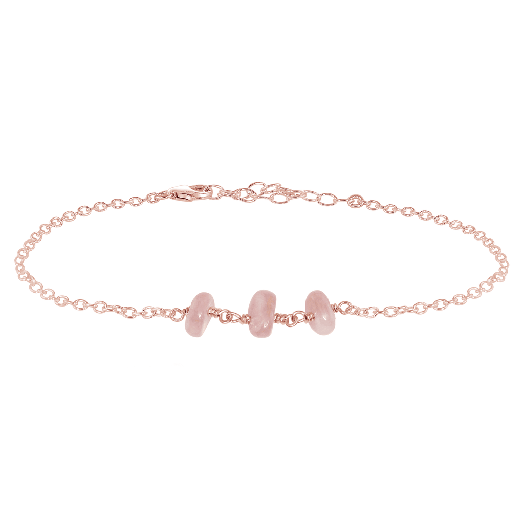 Rose Quartz Beaded Chain Anklet - Rose Quartz Beaded Chain Anklet - 14k Rose Gold Fill - Luna Tide Handmade Crystal Jewellery