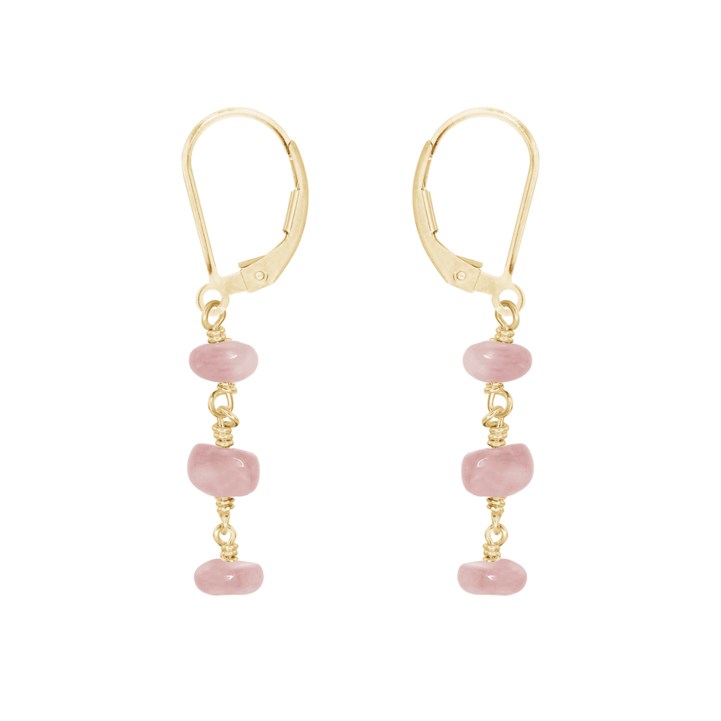 Rose Quartz Crystal Beaded Chain Dangle Leverback Earrings - Rose Quartz Crystal Beaded Chain Dangle Leverback Earrings - 14k Gold Fill - Luna Tide Handmade Crystal Jewellery