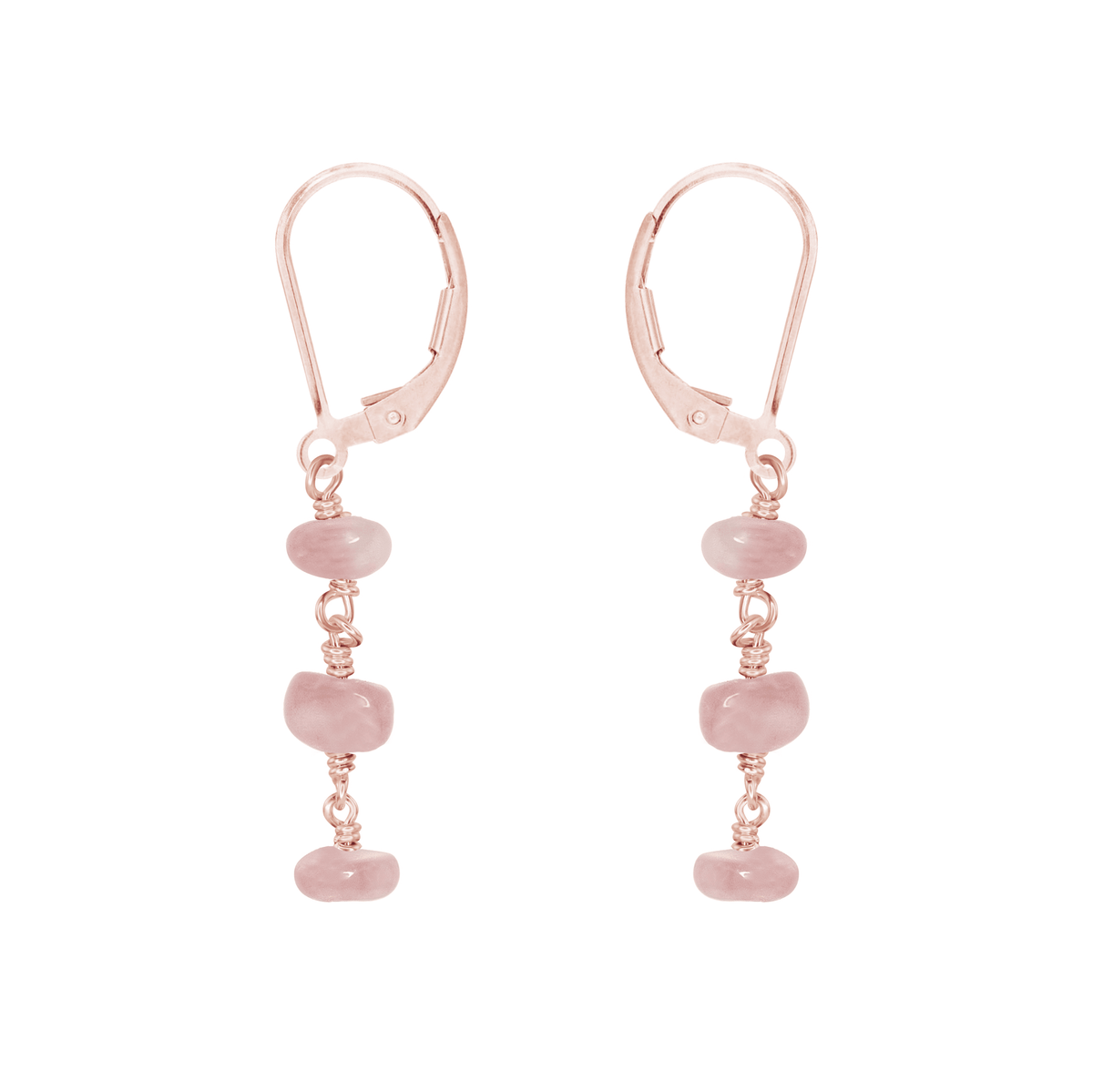 Rose Quartz Crystal Beaded Chain Dangle Leverback Earrings - Rose Quartz Crystal Beaded Chain Dangle Leverback Earrings - 14k Rose Gold Fill - Luna Tide Handmade Crystal Jewellery