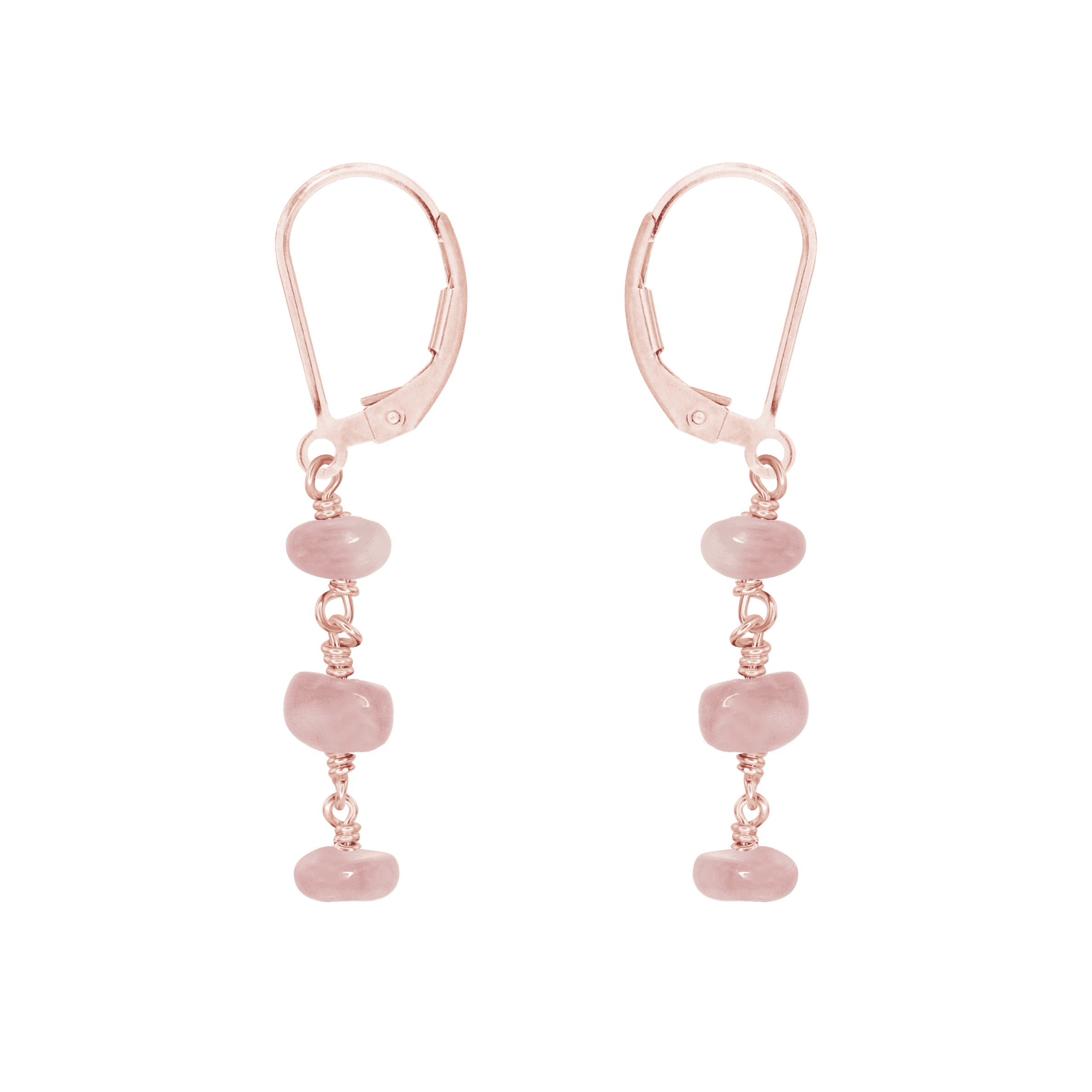 Rose Quartz Crystal Beaded Chain Dangle Leverback Earrings - Rose Quartz Crystal Beaded Chain Dangle Leverback Earrings - 14k Rose Gold Fill - Luna Tide Handmade Crystal Jewellery