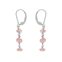 Rose Quartz Crystal Beaded Chain Dangle Leverback Earrings - Rose Quartz Crystal Beaded Chain Dangle Leverback Earrings - Stainless Steel - Luna Tide Handmade Crystal Jewellery
