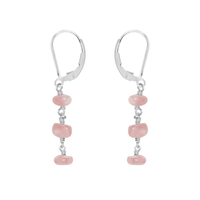 Rose Quartz Crystal Beaded Chain Dangle Leverback Earrings - Rose Quartz Crystal Beaded Chain Dangle Leverback Earrings - Sterling Silver - Luna Tide Handmade Crystal Jewellery
