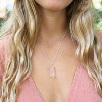 Rose Quartz Crystal Generator Point Pendant Necklace - Rose Quartz Crystal Generator Point Pendant Necklace - 14k Gold Fill / Cable - Luna Tide Handmade Crystal Jewellery