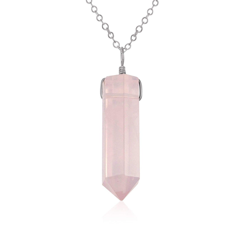 Rose Quartz Crystal Generator Point Pendant Necklace - Rose Quartz Crystal Generator Point Pendant Necklace - Stainless Steel / Cable - Luna Tide Handmade Crystal Jewellery