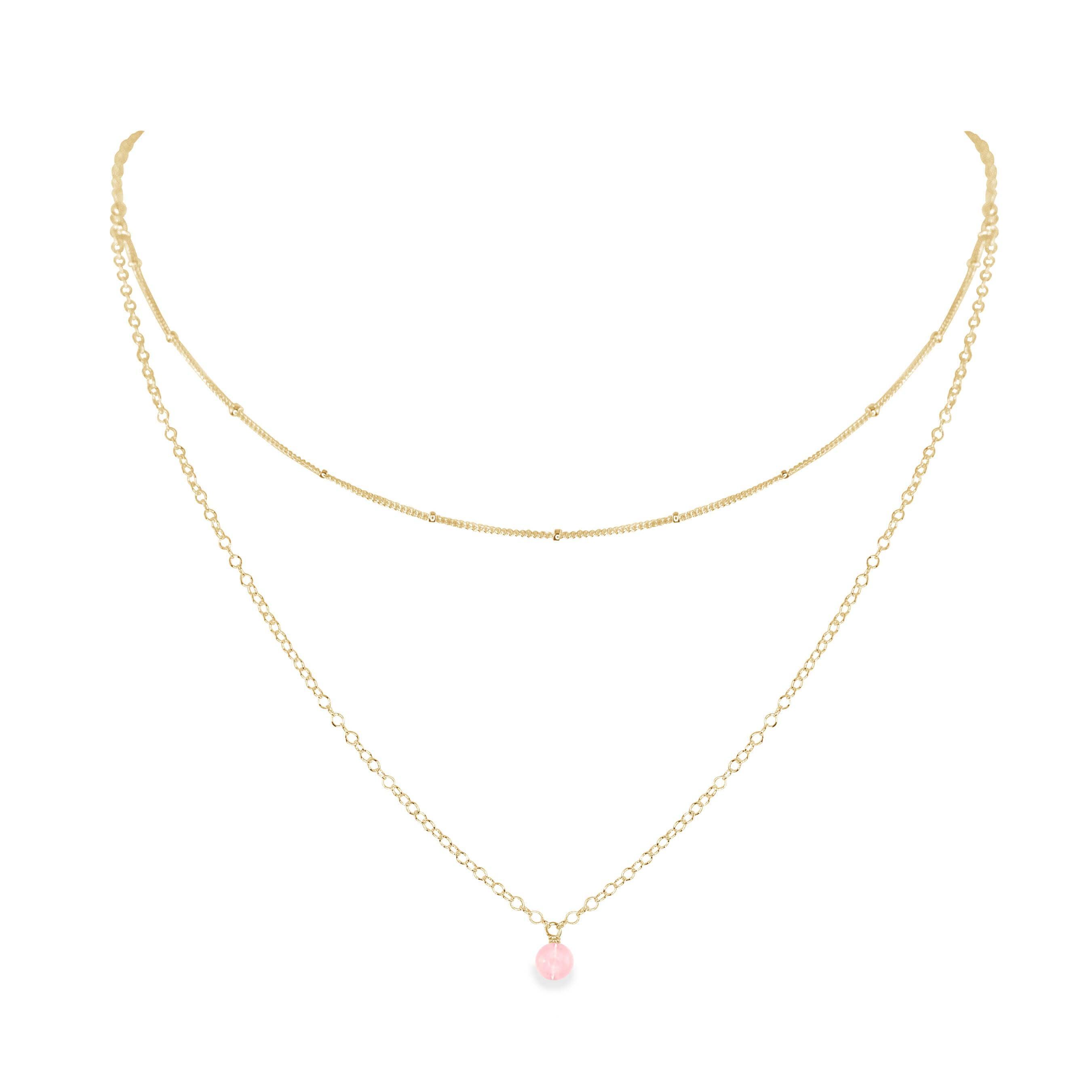 Rose Quartz Gemstone Chain Layered Choker Necklace Luna Tide