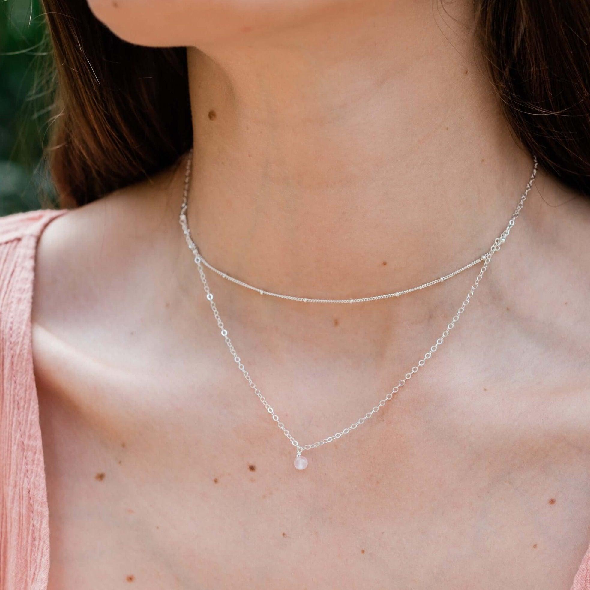 Rose Quartz Gemstone Chain Layered Choker Necklace - Rose Quartz Gemstone Chain Layered Choker Necklace - 14k Gold Fill - Luna Tide Handmade Crystal Jewellery