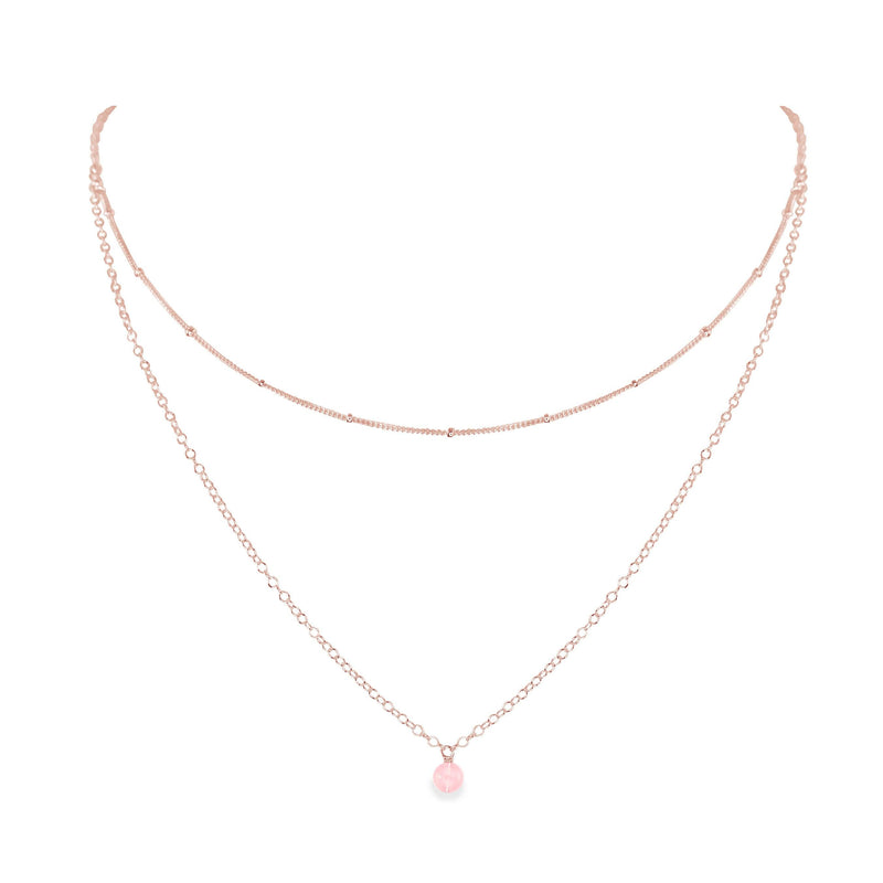 Layered Choker - Rose Quartz - 14K Rose Gold Fill - Luna Tide Handmade Jewellery