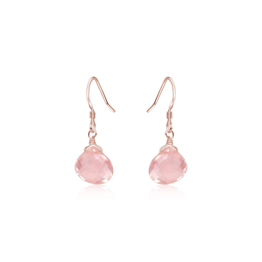 Rose Quartz Gemstone Teardrop Dangle Earrings - Rose Quartz Gemstone Teardrop Dangle Earrings - 14k Rose Gold Fill - Luna Tide Handmade Crystal Jewellery