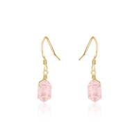 Double Terminated Crystal Dangle Drop Earrings - Rose Quartz - 14K Gold Fill - Luna Tide Handmade Jewellery
