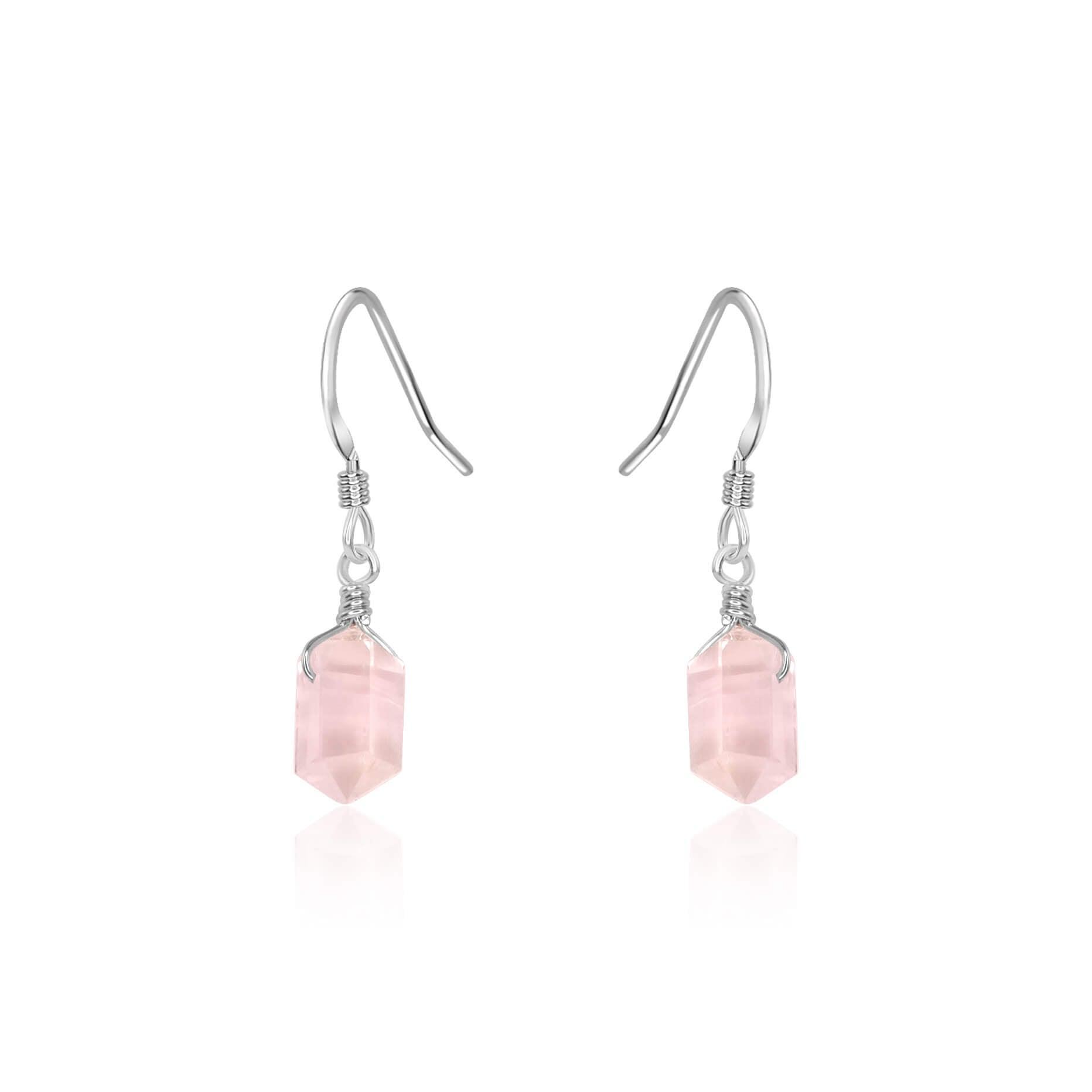 Rose Quartz Mini Double Terminated Crystal Point Dangle Drop Earrings - Rose Quartz Mini Double Terminated Crystal Point Dangle Drop Earrings - Sterling Silver - Luna Tide Handmade Crystal Jewellery
