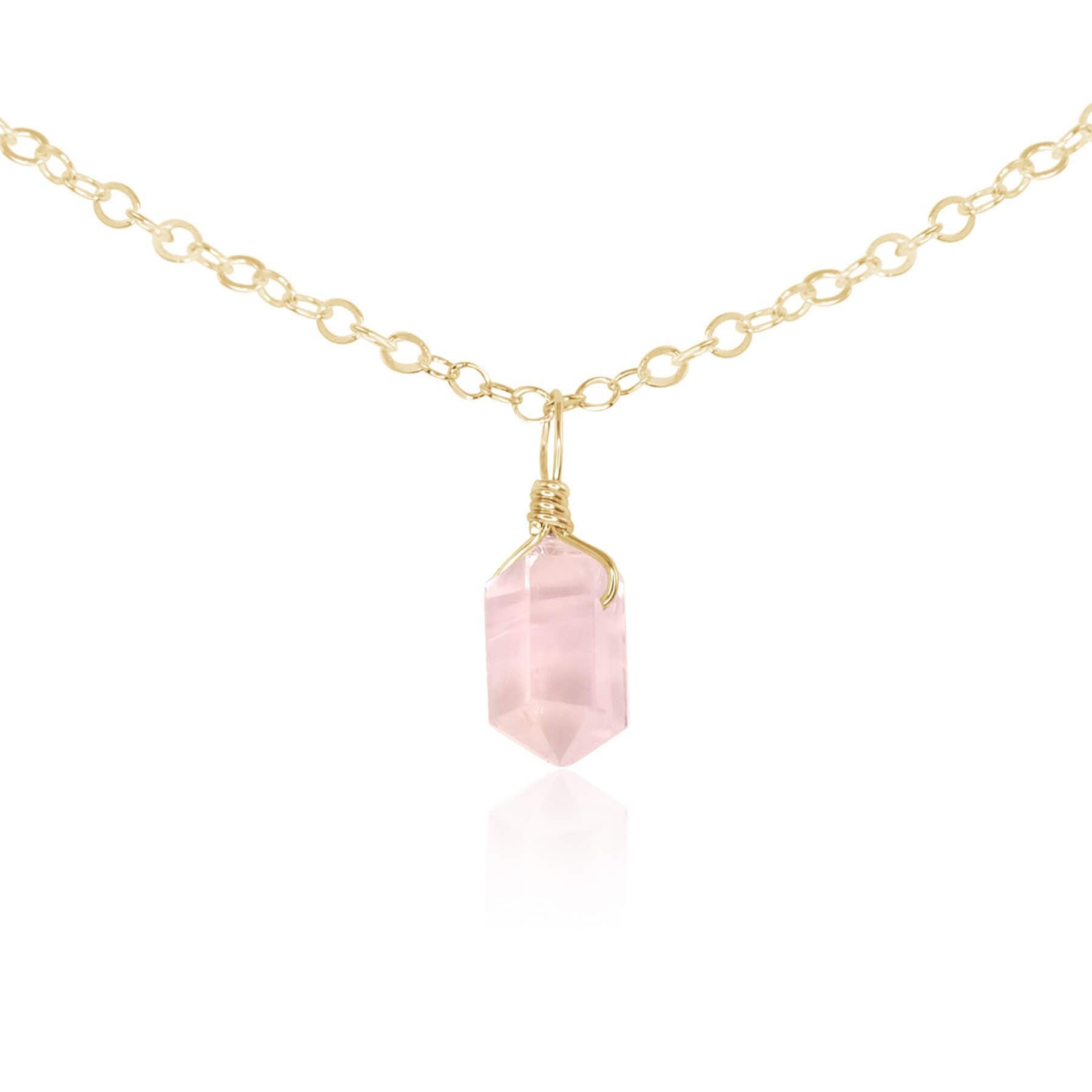 Rose Quartz Mini Double Terminated Crystal Point Pendant Choker Necklace - Rose Quartz Mini Double Terminated Crystal Point Pendant Choker Necklace - 14k Gold Fill / Cable - Luna Tide Handmade Crystal Jewellery