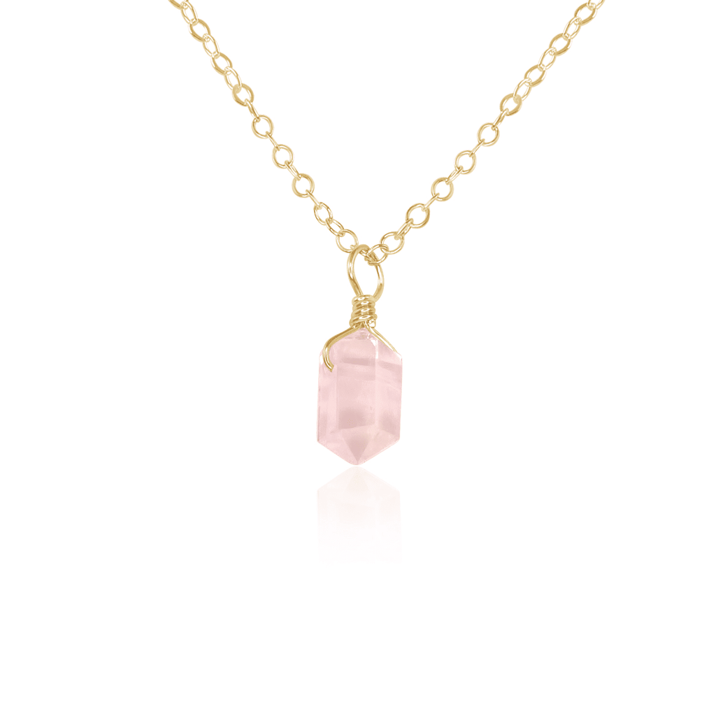 Rose Quartz Mini Double Terminated Crystal Point Pendant Necklace - Rose Quartz Mini Double Terminated Crystal Point Pendant Necklace - 14k Gold Fill / Cable - Luna Tide Handmade Crystal Jewellery