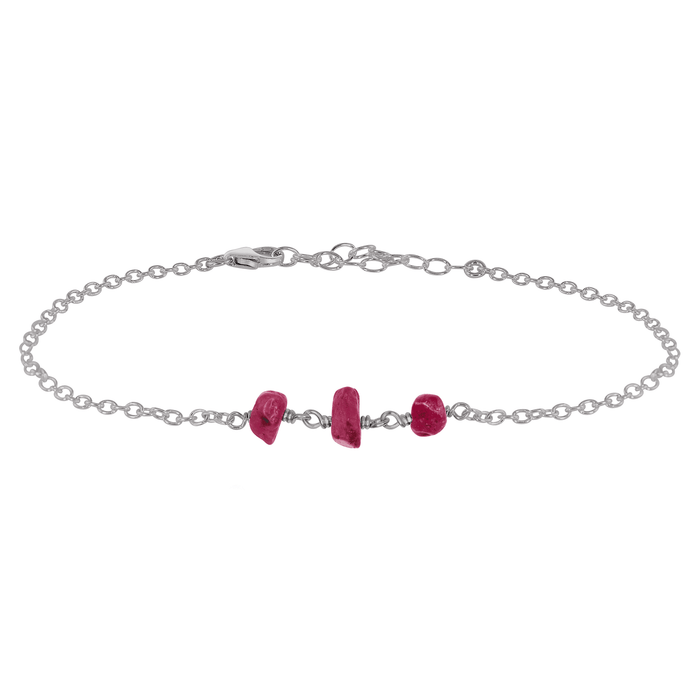 Ruby Beaded Chain Anklet - Ruby Beaded Chain Anklet - Stainless Steel - Luna Tide Handmade Crystal Jewellery