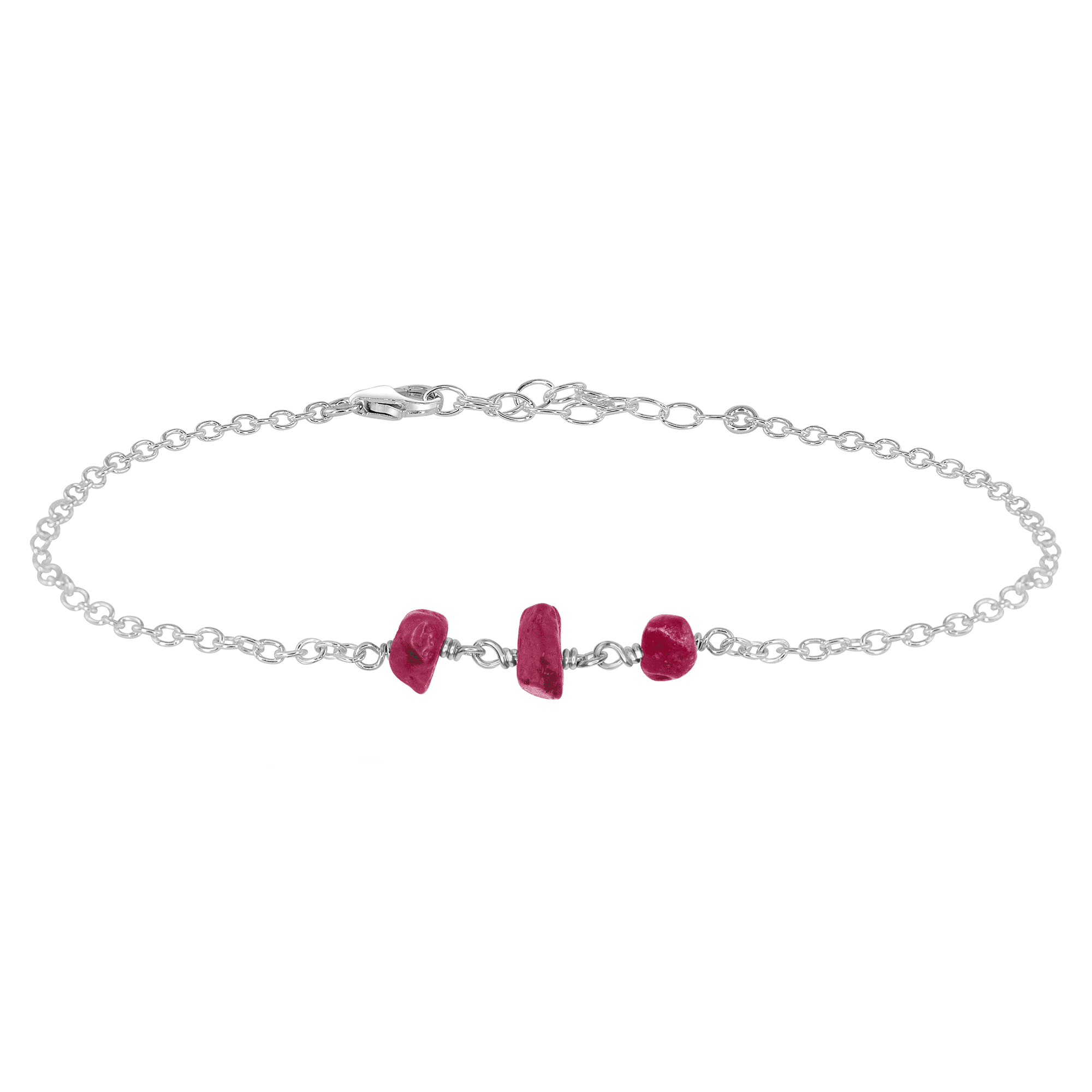 Ruby Beaded Chain Anklet - Ruby Beaded Chain Anklet - Sterling Silver - Luna Tide Handmade Crystal Jewellery