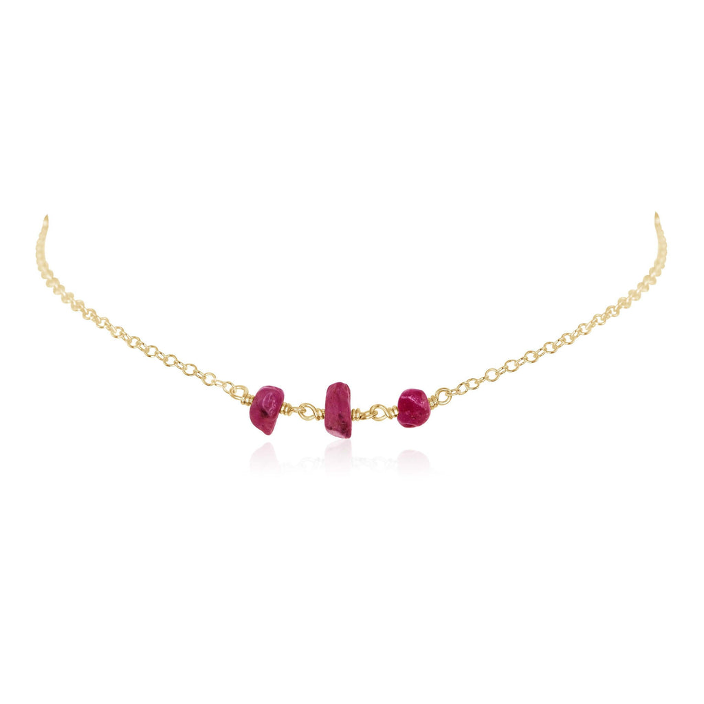 Ruby Beaded Chain Choker Necklace - Ruby Beaded Chain Choker Necklace - 14k Gold Fill - Luna Tide Handmade Crystal Jewellery