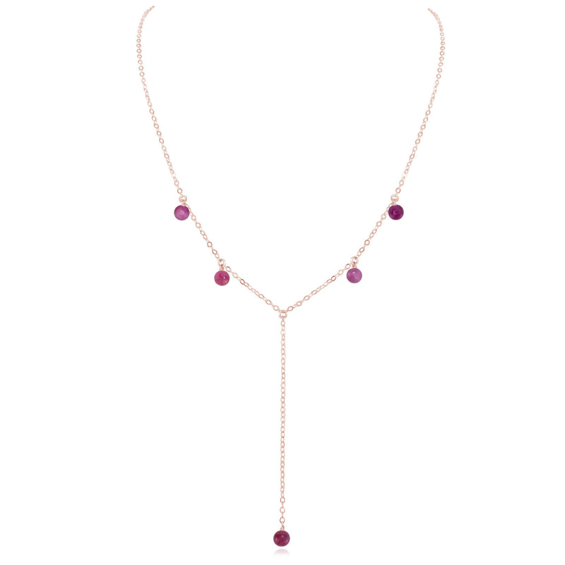Boho Y Necklace - Ruby - 14K Rose Gold Fill - Luna Tide Handmade Jewellery