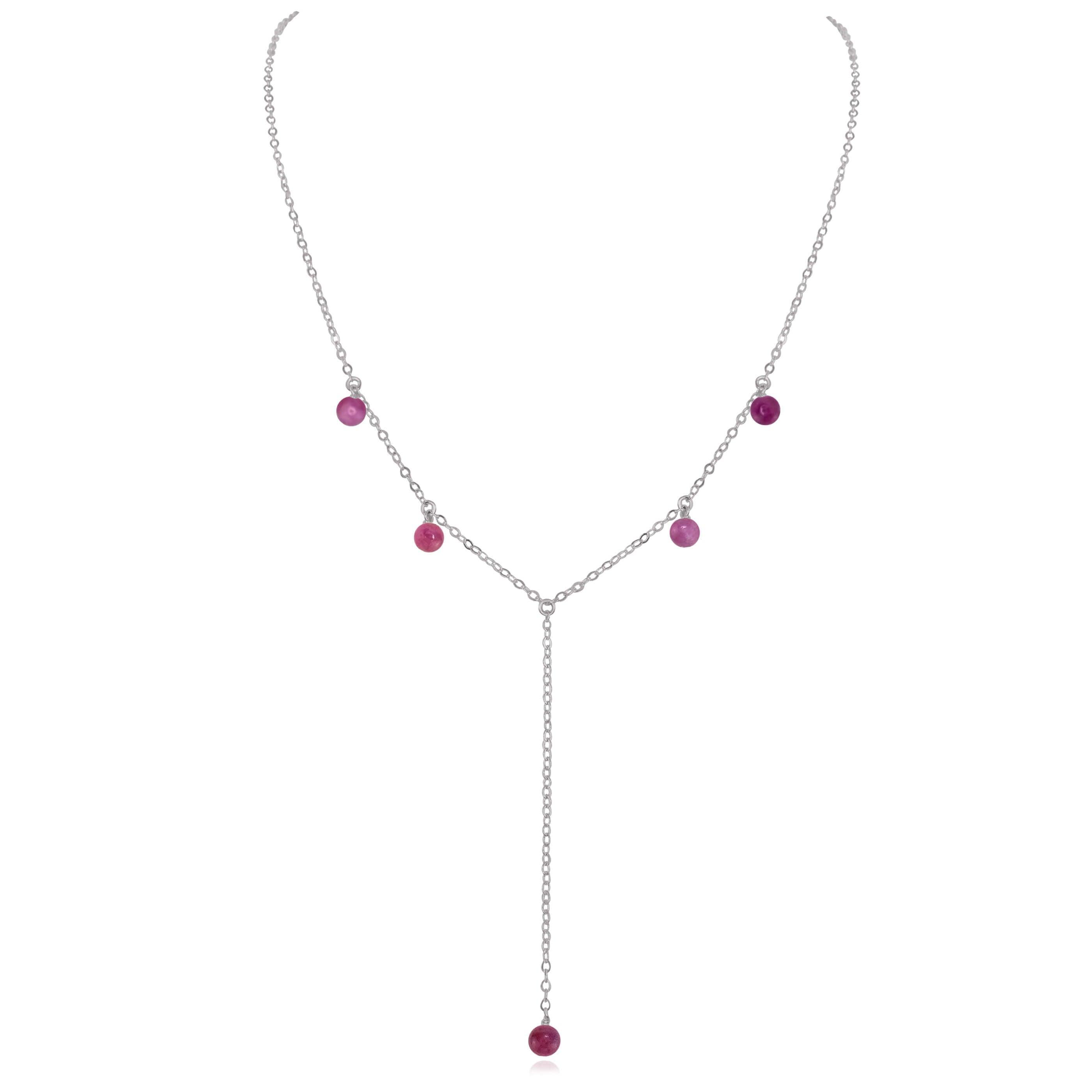 Ruby Boho Lariat Necklace - Ruby Boho Lariat Necklace - Stainless Steel - Luna Tide Handmade Crystal Jewellery