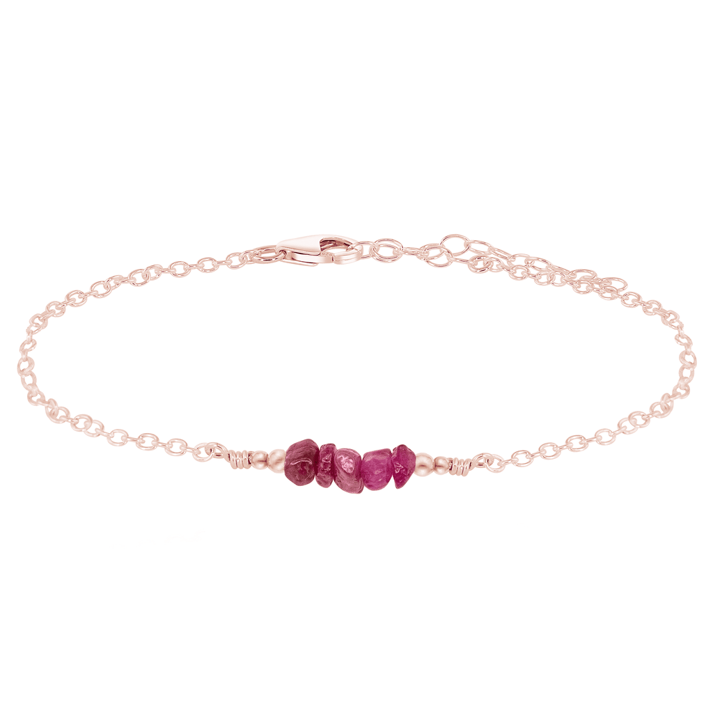 Ruby Chip Bead Bar Anklet - Ruby Chip Bead Bar Anklet - 14k Rose Gold Fill - Luna Tide Handmade Crystal Jewellery