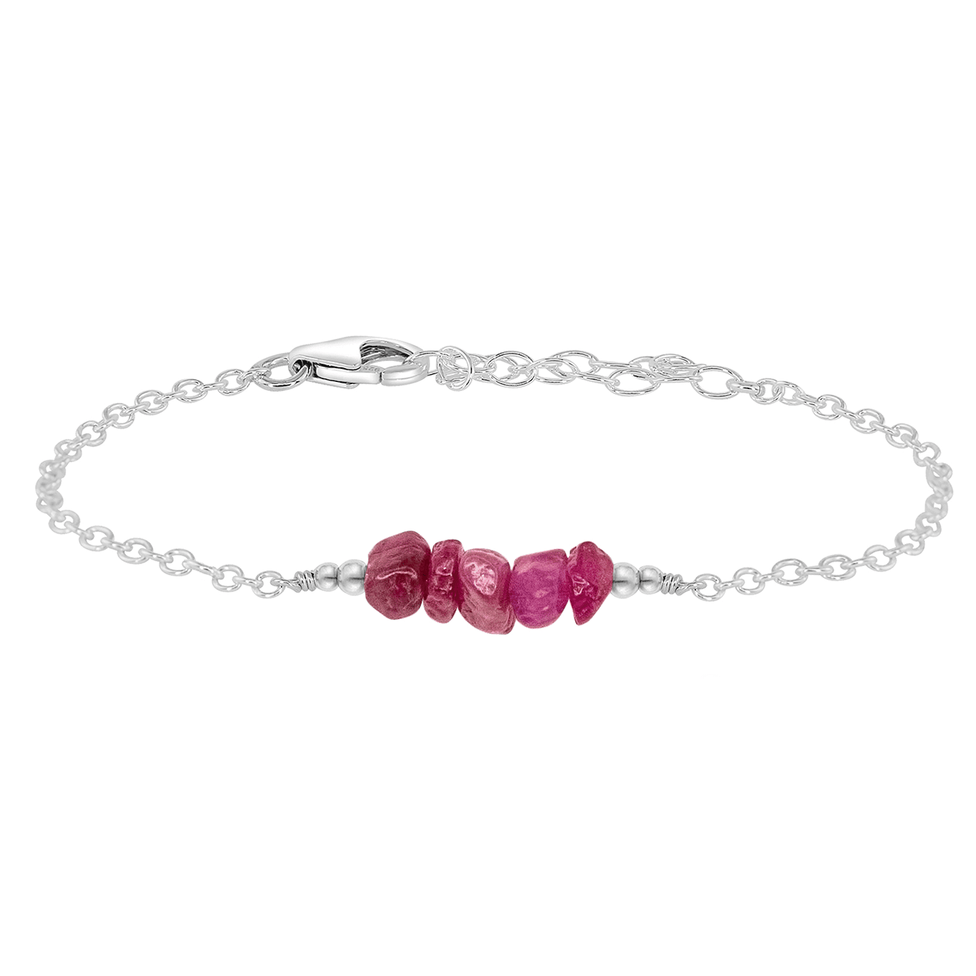 Ruby Chip Bead Bar Bracelet - Ruby Chip Bead Bar Bracelet - Sterling Silver - Luna Tide Handmade Crystal Jewellery