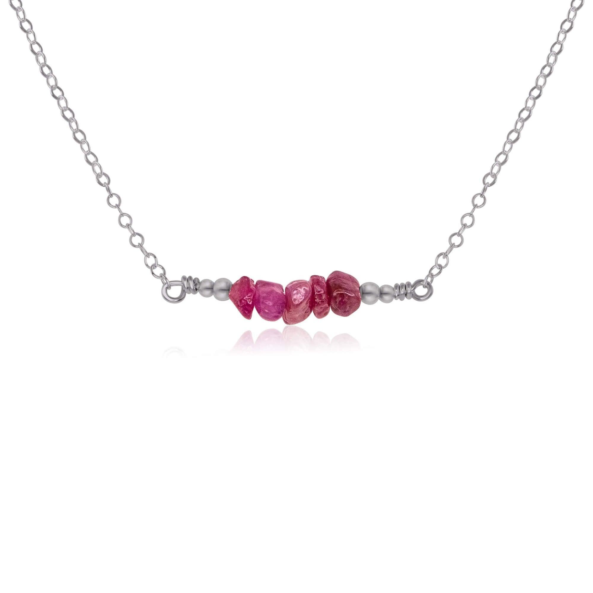 Ruby Chip Bead Bar Necklace - Ruby Chip Bead Bar Necklace - Stainless Steel - Luna Tide Handmade Crystal Jewellery