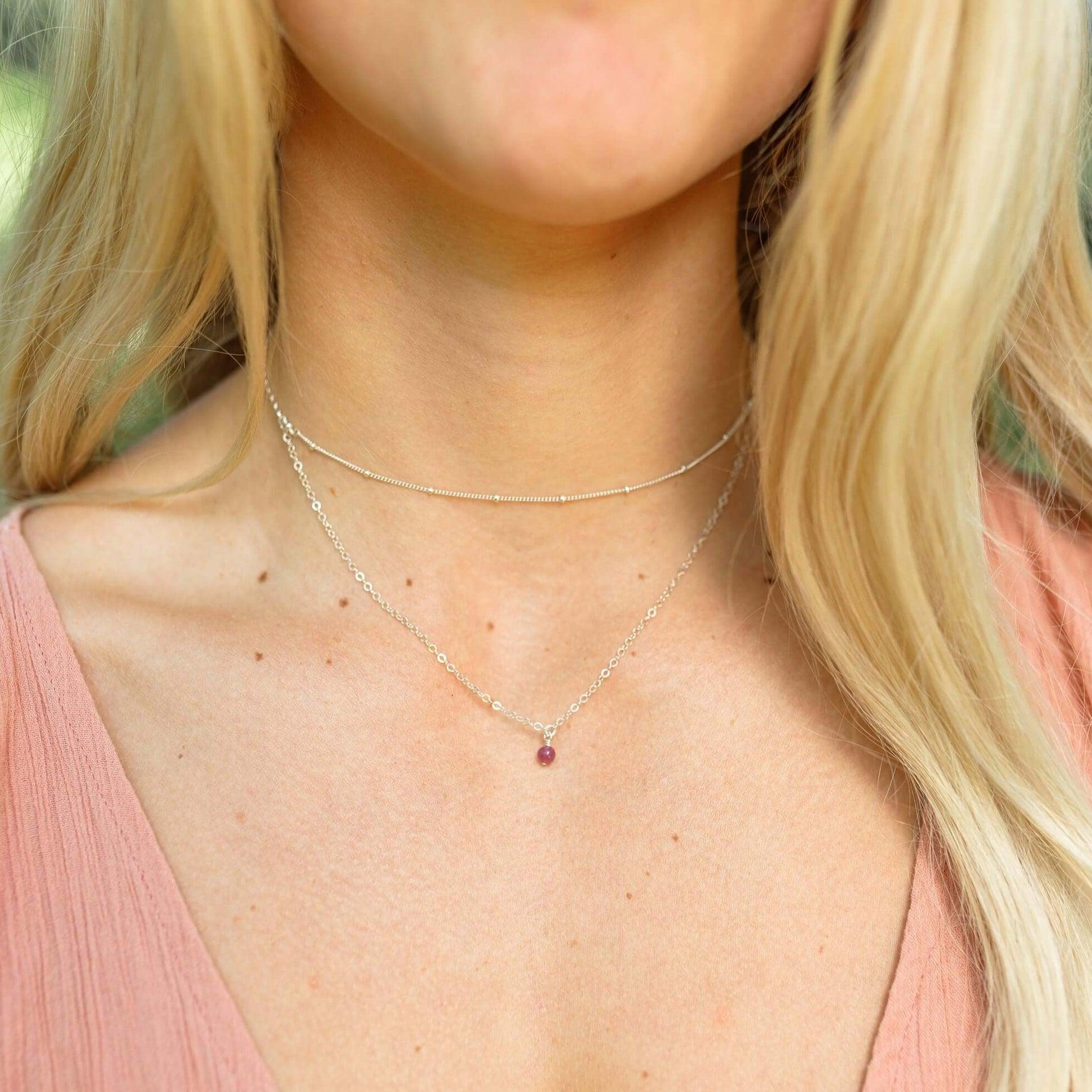 Ruby Gemstone Chain Layered Choker Necklace - Ruby Gemstone Chain Layered Choker Necklace - 14k Gold Fill - Luna Tide Handmade Crystal Jewellery