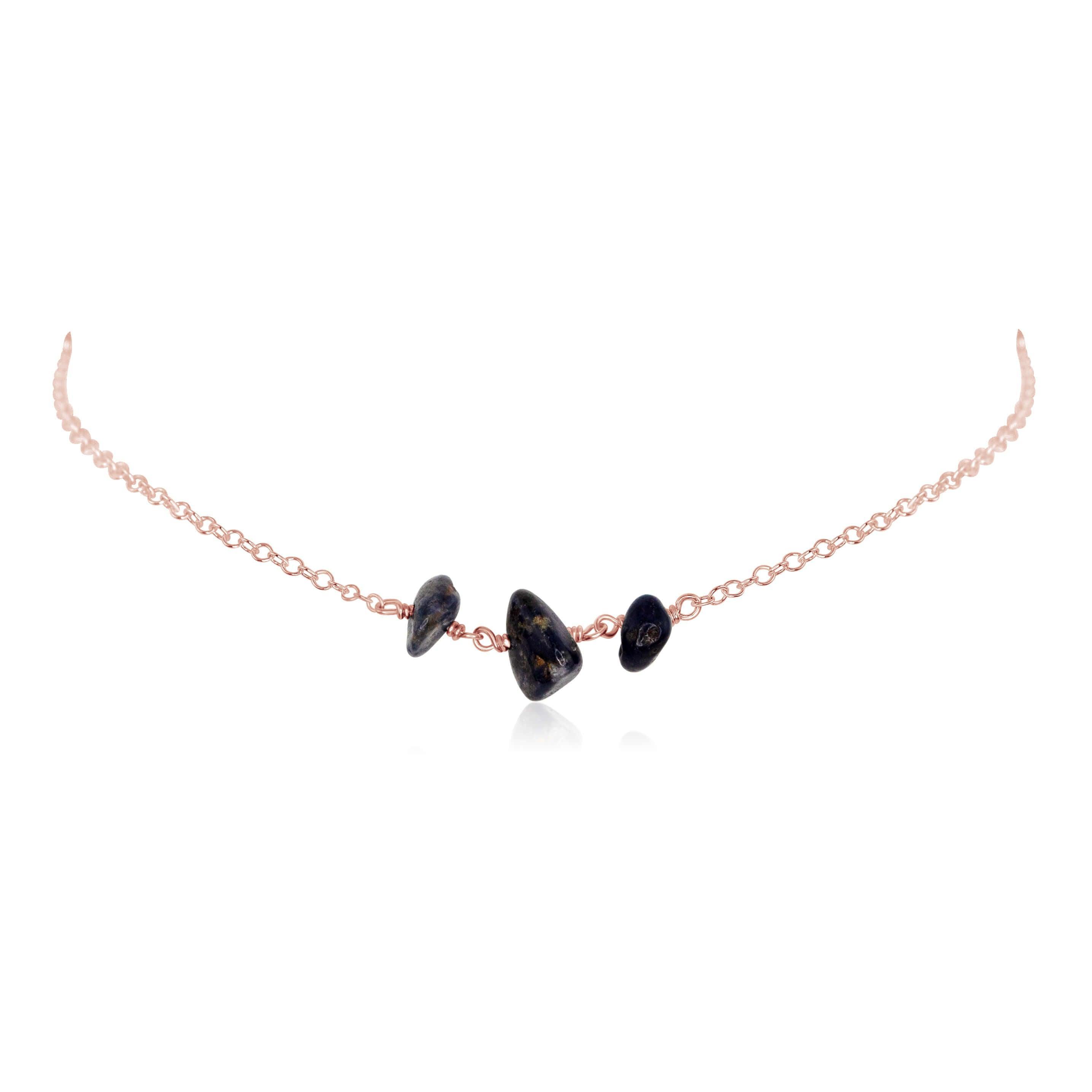 Sapphire Beaded Chain Choker Necklace - Sapphire Beaded Chain Choker Necklace - 14k Rose Gold Fill - Luna Tide Handmade Crystal Jewellery