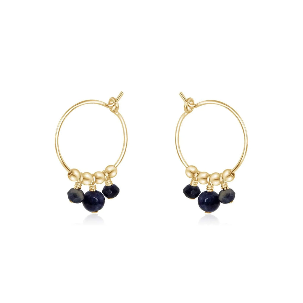Sapphire Gemstone Bead Drop Hoop Earrings - Sapphire Gemstone Bead Drop Hoop Earrings - 14k Gold Fill - Luna Tide Handmade Crystal Jewellery