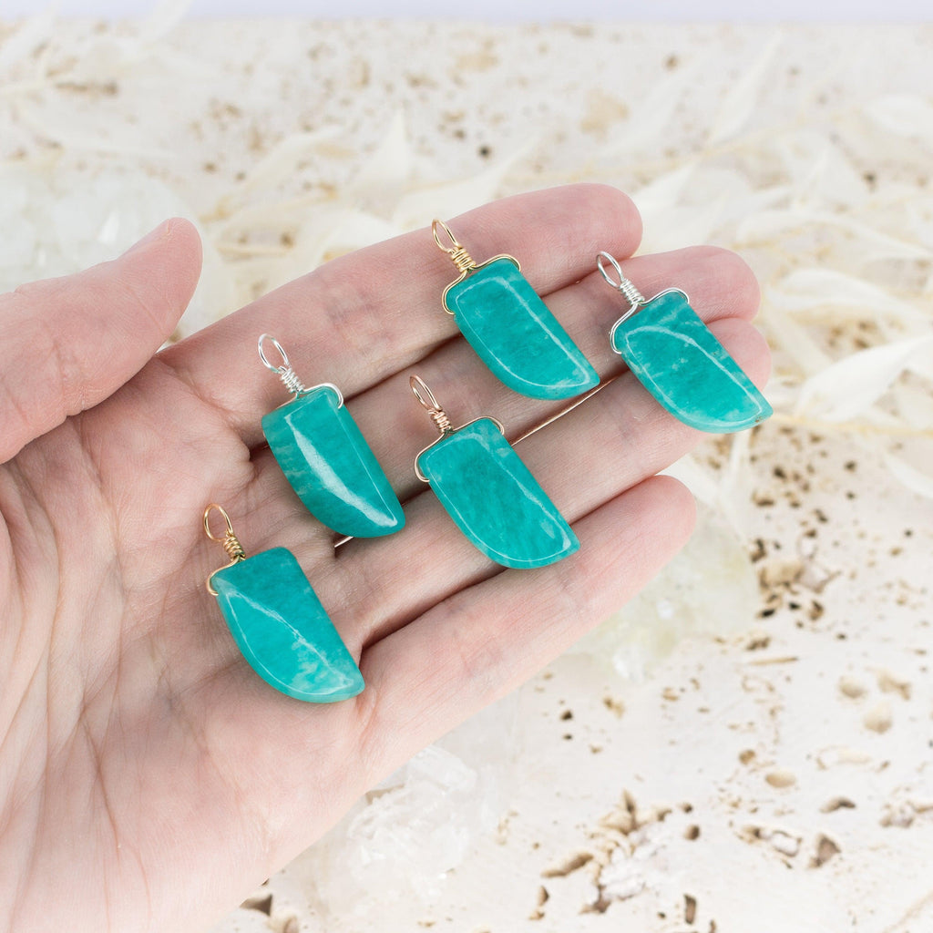 Small Smooth Amazonite Crystal Pendant with Gentle Point - Small Smooth Amazonite Crystal Pendant with Gentle Point - Sterling Silver - Luna Tide Handmade Crystal Jewellery