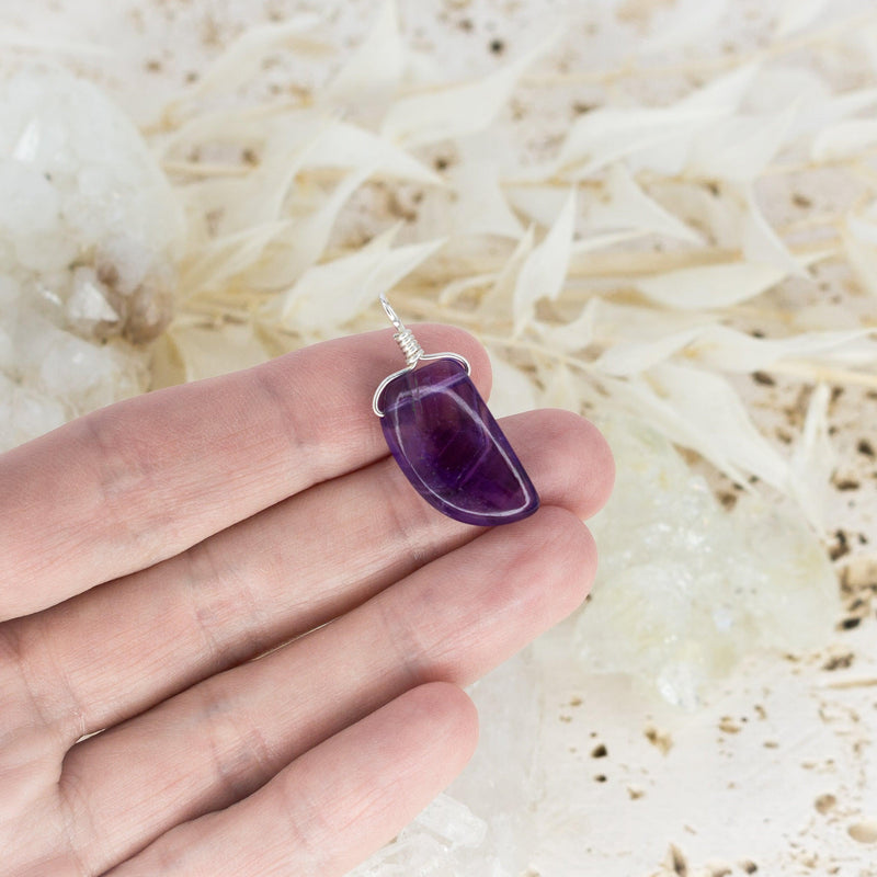 Small Smooth Amethyst Crystal Pendant with Gentle Point - Small Smooth Amethyst Crystal Pendant with Gentle Point - Sterling Silver - Luna Tide Handmade Crystal Jewellery