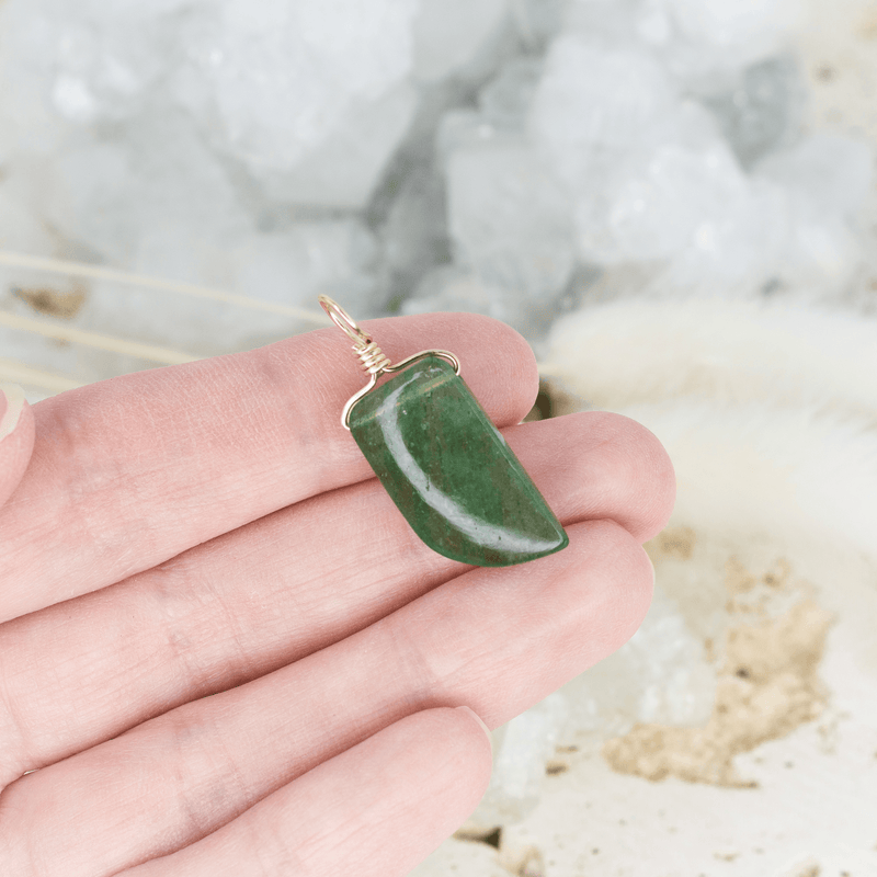 Small Smooth Aventurine Crystal Pendant with Gentle Point - Small Smooth Aventurine Crystal Pendant with Gentle Point - 14k Gold Fill - Luna Tide Handmade Crystal Jewellery