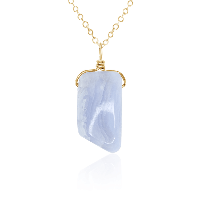 Small Smooth Blue Lace Agate Gentle Point Crystal Pendant Necklace - Small Smooth Blue Lace Agate Gentle Point Crystal Pendant Necklace - 14k Gold Fill / Cable - Luna Tide Handmade Crystal Jewellery