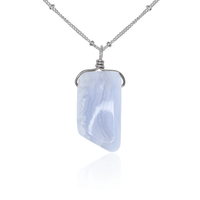 Small Smooth Blue Lace Agate Gentle Point Crystal Pendant Necklace - Small Smooth Blue Lace Agate Gentle Point Crystal Pendant Necklace - Stainless Steel / Satellite - Luna Tide Handmade Crystal Jewellery