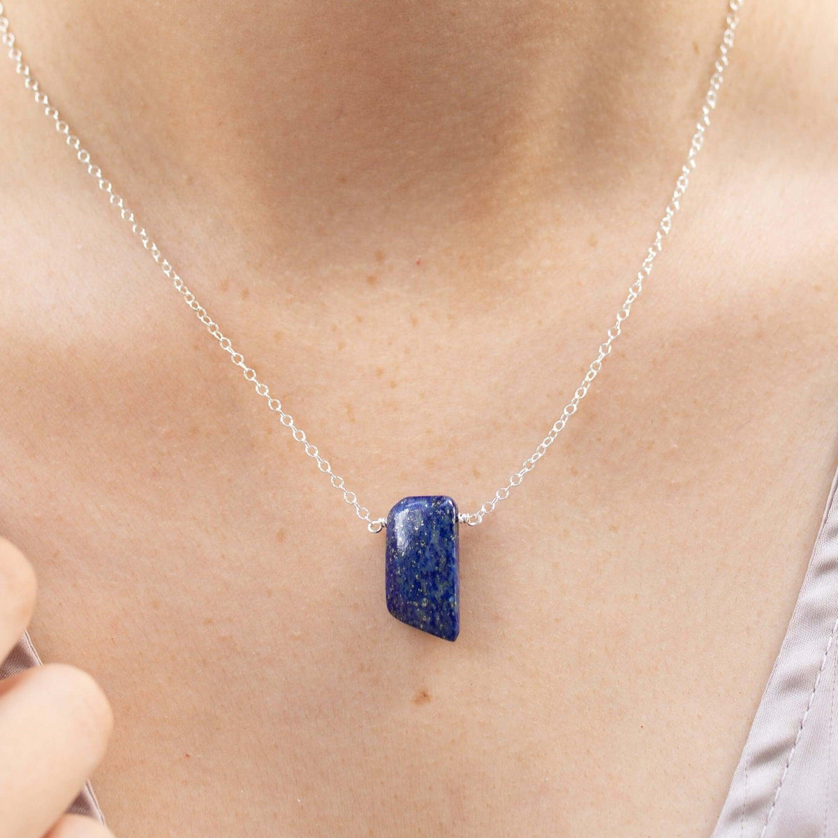 Small Smooth Slab Point Necklace - Lapis Lazuli - Sterling Silver - Luna Tide Handmade Jewellery