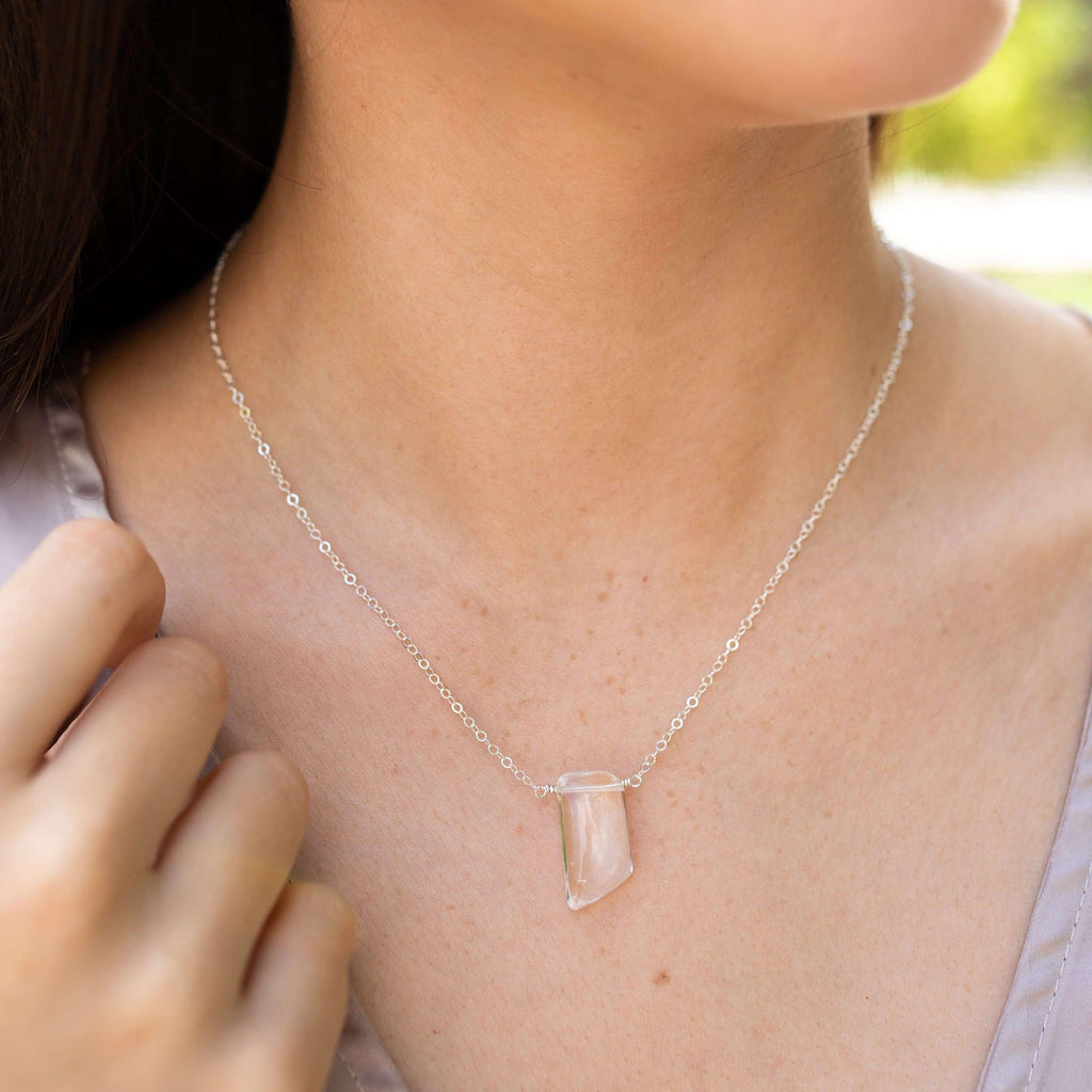 Small Smooth Clear Crystal Quartz Crystal Slab Necklace - Small Smooth Clear Crystal Quartz Crystal Slab Necklace - 14k Gold Fill - Luna Tide Handmade Crystal Jewellery