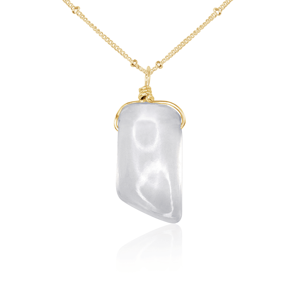 Small Smooth Crystal Quartz Gentle Point Crystal Pendant Necklace - Small Smooth Crystal Quartz Gentle Point Crystal Pendant Necklace - 14k Gold Fill / Satellite - Luna Tide Handmade Crystal Jewellery
