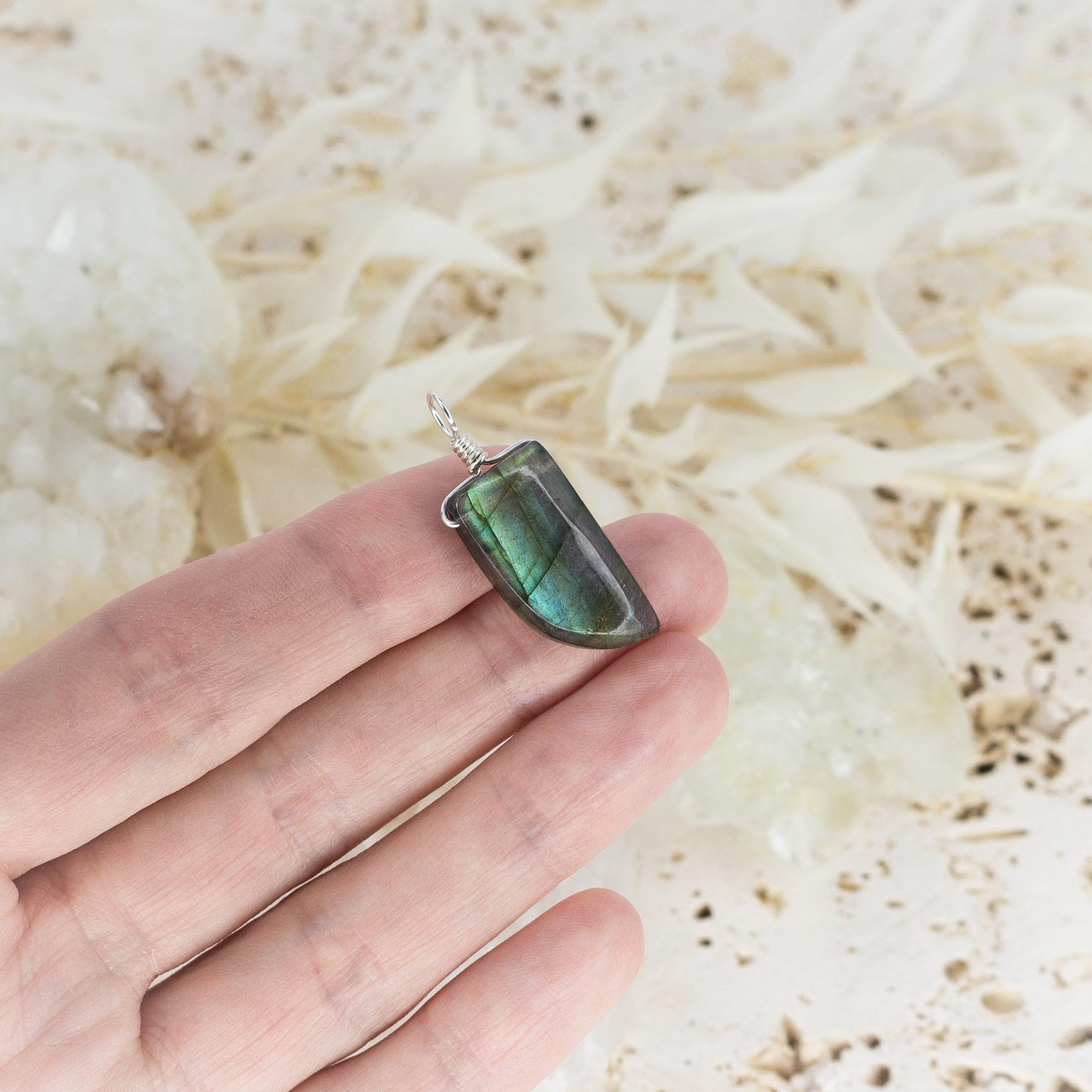 Small Smooth Labradorite Crystal Pendant with Gentle Point - Small Smooth Labradorite Crystal Pendant with Gentle Point - Sterling Silver - Luna Tide Handmade Crystal Jewellery