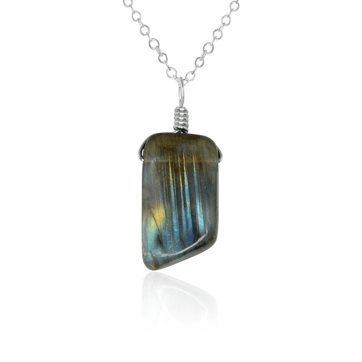 Small Smooth Labradorite Gentle Point Crystal Pendant Necklace Luna Tide