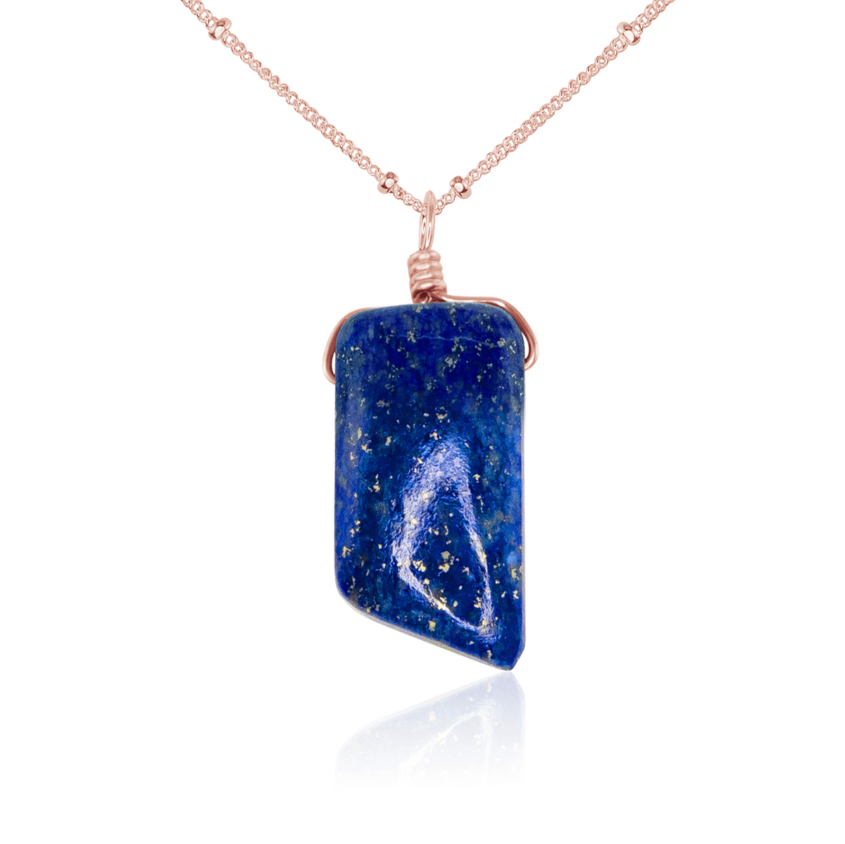 Small Smooth Lapis Lazuli Gentle Point Crystal Pendant Necklace - Small Smooth Lapis Lazuli Gentle Point Crystal Pendant Necklace - 14k Rose Gold Fill / Satellite - Luna Tide Handmade Crystal Jewellery