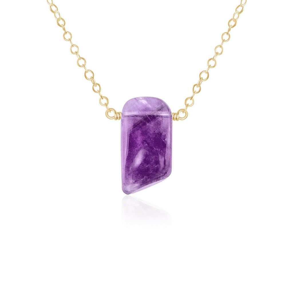Small Smooth Purple Amethyst Crystal Slab Necklace - Small Smooth Purple Amethyst Crystal Slab Necklace - 14k Gold Fill - Luna Tide Handmade Crystal Jewellery