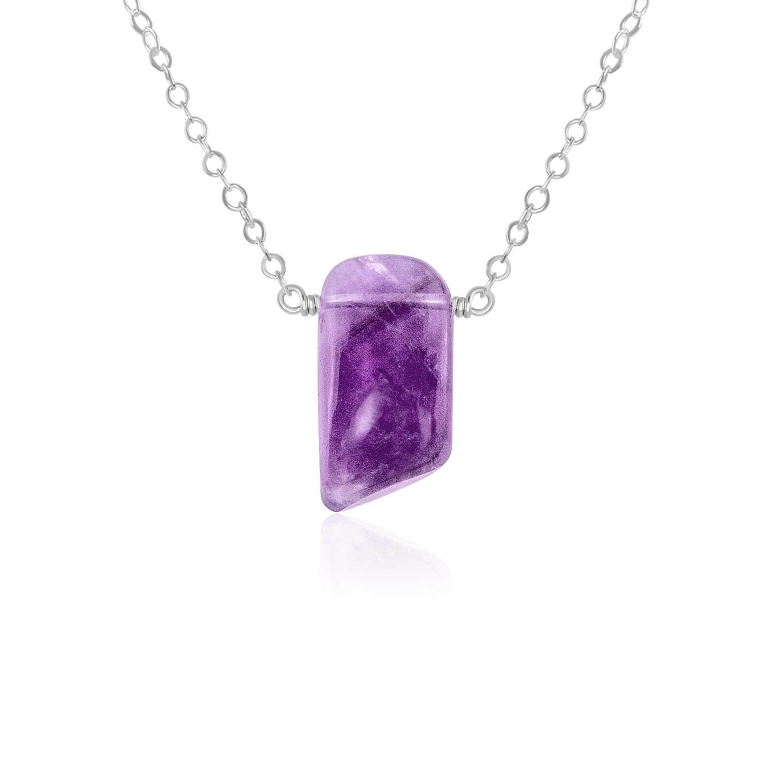 Small Smooth Purple Amethyst Crystal Slab Necklace - Small Smooth Purple Amethyst Crystal Slab Necklace - Sterling Silver - Luna Tide Handmade Crystal Jewellery
