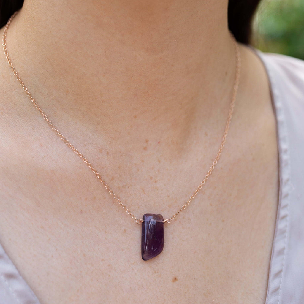 Small Smooth Purple Amethyst Crystal Slab Necklace - Small Smooth Purple Amethyst Crystal Slab Necklace - Sterling Silver - Luna Tide Handmade Crystal Jewellery